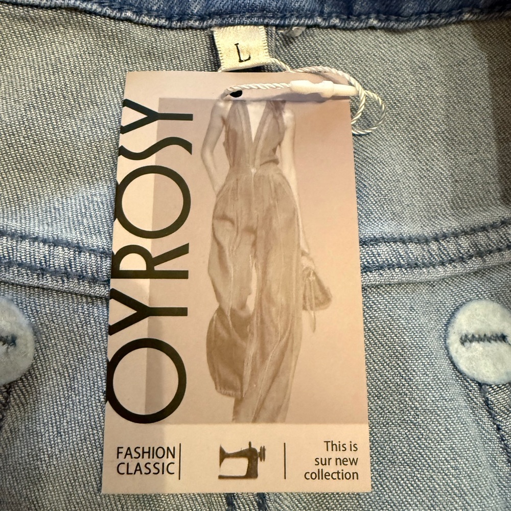 Oyrosy Vintage Washed Raw Edge Tassel Light Blue Denim Culottes NWT - Picture 9 of 15